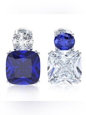 NEW CZ Sapphire and Diamond Asymmetric Stud Earrings